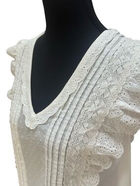 Women's Fat Face Ivory Lace-Trim Sleeveless Top Blouse Bohemian S 12 Like New